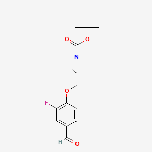 molecular formula C16H20FNO4 B8126648 tert-Butyl 3-((2-fluoro-4-formylphenoxy)methyl)azetidine-1-carboxylate 