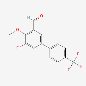 molecular formula C15H10F4O2 B8126838 5-Fluoro-4-methoxy-4'-trifluoromethyl-biphenyl-3-carboxaldehyde 