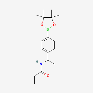 molecular formula C17H26BNO3 B8127089 N-{1-[4-(4,4,5,5-Tetramethyl-[1,3,2]dioxaborolan-2-yl)-phenyl]-ethyl}-propionamide 
