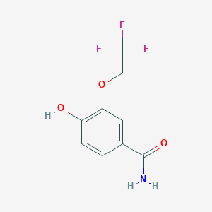 molecular formula C9H8F3NO3 B8127144 4-Hydroxy-3-(2,2,2-trifluoroethoxy)-benzamide 