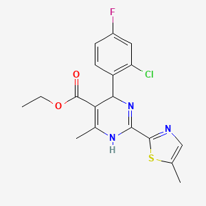 molecular formula C18H17ClFN3O2S B8127513 Ethyl 4-(2-Chloro-4-fluorophenyl)-6-methyl-2-(5-methyl-2-thiazolyl)-1,4-dihydropyrimidine-5-carboxylate 