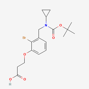 molecular formula C18H24BrNO5 B8127552 3-{2-Bromo-3-[(tert-butoxycarbonyl-cyclopropyl-amino)-methyl]-phenoxy}-propionic acid 