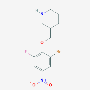molecular formula C12H14BrFN2O3 B8127677 3-(2-Bromo-6-fluoro-4-nitro-phenoxymethyl)-piperidine 