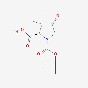 molecular formula C12H19NO5 B8127904 (2S)-1-[(tert-butoxy)carbonyl]-3,3-dimethyl-4-oxopyrrolidine-2-carboxylic acid 