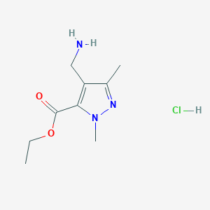 molecular formula C9H16ClN3O2 B8128262 Ethyl 4-(Aminomethyl)-1,3-dimethyl-1H-pyrazole-5-carboxylate Hydrochloride 