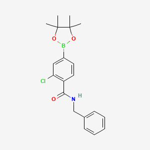 molecular formula C20H23BClNO3 B8128341 N-Benzyl-2-chloro-4-(4,4,5,5-tetramethyl-[1,3,2]dioxaborolan-2-yl)-benzamide 