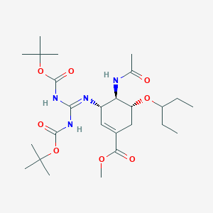 molecular formula C26H44N4O8 B8128357 methyl (3S,4R,5R)-4-acetamido-3-[bis[(2-methylpropan-2-yl)oxycarbonylamino]methylideneamino]-5-pentan-3-yloxycyclohexene-1-carboxylate 