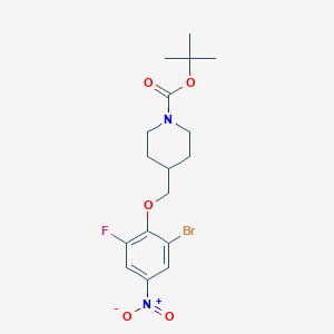 molecular formula C17H22BrFN2O5 B8128384 4-(2-Bromo-6-fluoro-4-nitro-phenoxymethyl)-piperidine-1-carboxylic acid tert-butyl ester 