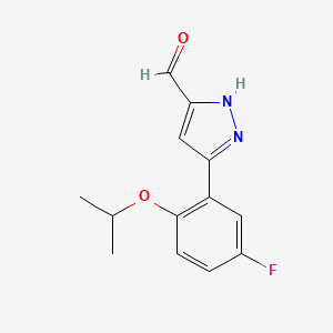 molecular formula C13H13FN2O2 B8128477 3-(5-fluoro-2-propan-2-yloxyphenyl)-1H-pyrazole-5-carbaldehyde 