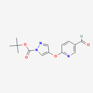 molecular formula C14H15N3O4 B8128535 tert-Butyl 4-((5-formylpyridin-2-yl)oxy)-1H-pyrazole-1-carboxylate 