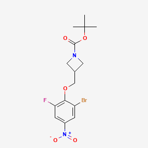 molecular formula C15H18BrFN2O5 B8128822 3-(2-Bromo-6-fluoro-4-nitro-phenoxymethyl)-azetidine-1-carboxylic acid tert-butyl ester 