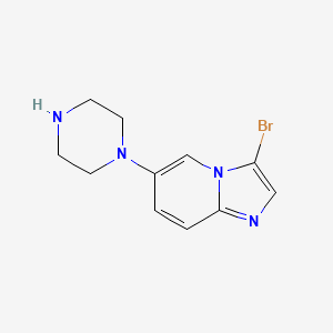 molecular formula C11H13BrN4 B8128999 1-(3-Bromoimidazo[1,2-a]pyridin-6-yl)piperazine 