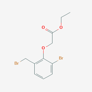 molecular formula C11H12Br2O3 B8129254 Ethyl 2-(2-bromo-6-(bromomethyl)phenoxy)acetate 