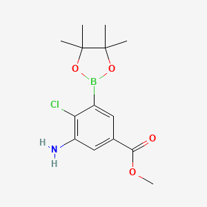 molecular formula C14H19BClNO4 B8129568 Methyl 3-amino-4-chloro-5-(tetramethyl-1,3,2-dioxaborolan-2-yl)benzoate 