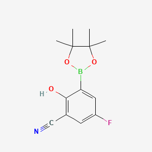 molecular formula C13H15BFNO3 B8129574 3-Cyano-5-fluoro-2-hydroxyphenylboronic acid pinacol ester 