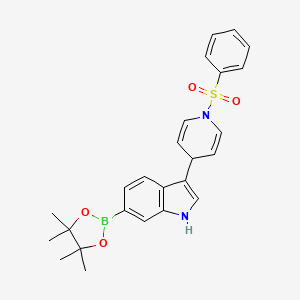 molecular formula C25H27BN2O4S B8129581 3-[1-(Benzenesulfonyl)-4H-pyridin-4-yl]-6-(tetramethyl-1,3,2-dioxaborolan-2-yl)-1H-indole 