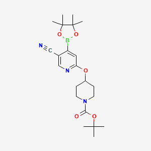 molecular formula C22H32BN3O5 B8129626 Tert-butyl 4-((5-cyano-4-(4,4,5,5-tetramethyl-1,3,2-dioxaborolan-2-YL)pyridin-2-YL)oxy)piperidine-1-carboxylate 