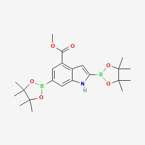 molecular formula C22H31B2NO6 B8129652 methyl 2,6-bis(tetramethyl-1,3,2-dioxaborolan-2-yl)-1H-indole-4-carboxylate 