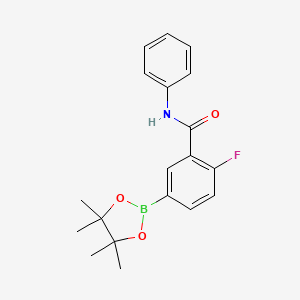 molecular formula C19H21BFNO3 B8129792 2-Fluoro-N-phenyl-5-(tetramethyl-1,3,2-dioxaborolan-2-yl)benzamide 