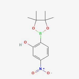 molecular formula C12H16BNO5 B8129816 5-Nitro-2-(tetramethyl-1,3,2-dioxaborolan-2-yl)phenol 