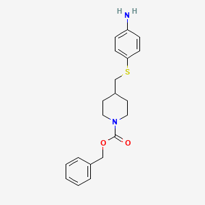 molecular formula C20H24N2O2S B8129919 Benzyl 4-(((4-aminophenyl)thio)methyl)piperidine-1-carboxylate 