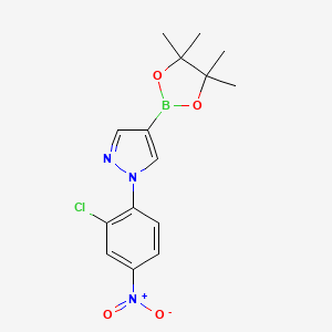 molecular formula C15H17BClN3O4 B8130027 1-(2-Chloro-4-nitro-phenyl)-4-(4,4,5,5-tetramethyl-[1,3,2]dioxaborolan-2-yl)-1H-pyrazole 