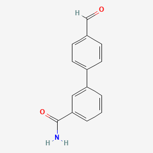 molecular formula C14H11NO2 B8130063 4'-Formyl-3-biphenylcarboxamide 
