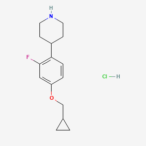 molecular formula C15H21ClFNO B8130099 4-(4-(Cyclopropylmethoxy)-2-fluorophenyl)piperidine hydrochloride 