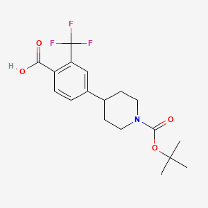 molecular formula C18H22F3NO4 B8130113 4-(1-(tert-Butoxycarbonyl)piperidin-4-yl)-2-(trifluoromethyl)benzoic acid 