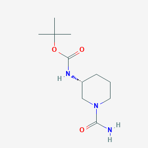 molecular formula C11H21N3O3 B8130137 tert-Butyl (R)-(1-carbamoylpiperidin-3-yl)carbamate 