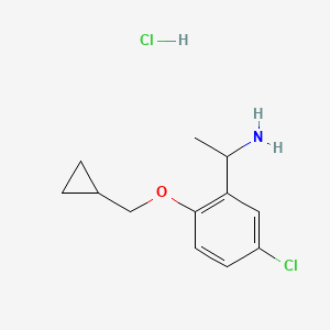 molecular formula C12H17Cl2NO B8130165 1-(5-Chloro-2-(cyclopropylmethoxy)phenyl)ethan-1-amine hydrochloride 