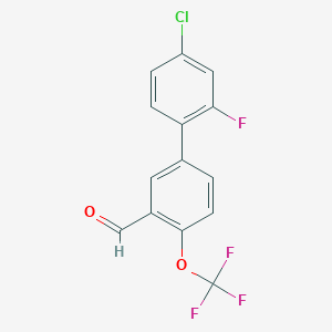 molecular formula C14H7ClF4O2 B8130167 4'-Chloro-2'-fluoro-4-(trifluoromethoxy)biphenyl-3-carbaldehyde 