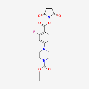 molecular formula C20H24FN3O6 B8130379 tert-Butyl 4-(4-(((2,5-dioxopyrrolidin-1-yl)oxy)carbonyl)-3-fluorophenyl)piperazine-1-carboxylate 