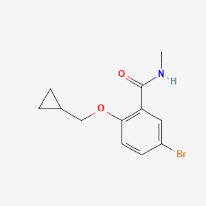 molecular formula C12H14BrNO2 B8130389 5-Bromo-2-cyclopropylmethoxy-N-methylbenzamide 