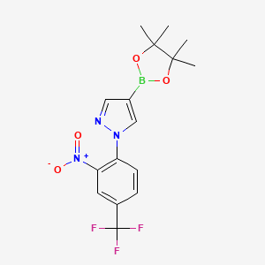 molecular formula C16H17BF3N3O4 B8130392 1-(2-Nitro-4-trifluoromethylphenyl)-4-(4,4,5,5-tetramethyl-[1,3,2]dioxaborolan-2-yl)-1H-pyrazole 