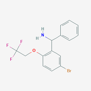 molecular formula C15H13BrF3NO B8130393 (5-Bromo-2-(2,2,2-trifluoroethoxy)phenyl)(phenyl)methanamine 