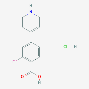 molecular formula C12H13ClFNO2 B8130512 2-Fluoro-4-(1,2,3,6-tetrahydropyridin-4-yl)benzoic acid hydrochloride 