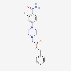 molecular formula C20H22FN3O3 B8130524 Benzyl 2-(4-(4-carbamoyl-3-fluorophenyl)piperazin-1-yl)acetate 