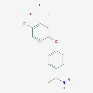 molecular formula C15H13ClF3NO B8130558 1-[4-(4-Chloro-3-trifluoromethylphenoxy)-phenyl]-ethylamine 