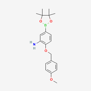 molecular formula C20H26BNO4 B8130739 2-(4-Methoxy-benzyloxy)-5-(4,4,5,5-tetramethyl-[1,3,2]dioxaborolan-2-yl)-phenylamine 