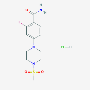 molecular formula C12H17ClFN3O3S B8130814 2-Fluoro-4-(4-(methylsulfonyl)piperazin-1-yl)benzamide hydrochloride 