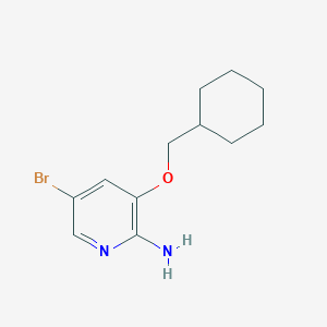 molecular formula C12H17BrN2O B8131158 5-Bromo-3-(cyclohexylmethoxy)pyridin-2-amine 