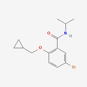 molecular formula C14H18BrNO2 B8131211 5-Bromo-2-cyclopropylmethoxy-N-isopropylbenzamide 