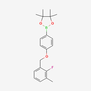 molecular formula C20H24BFO3 B8131239 2-[4-(2-Fluoro-3-methyl-benzyloxy)-phenyl]-4,4,5,5-tetramethyl-[1,3,2]dioxaborolane 
