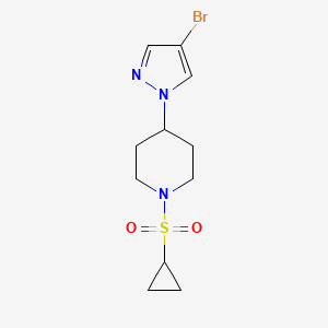 molecular formula C11H16BrN3O2S B8131242 4-(4-Bromopyrazol-1-yl)-1-cyclopropanesulfonylpiperidine 