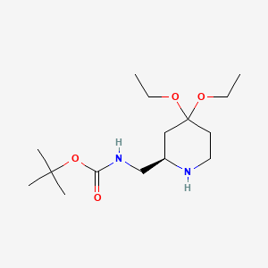 molecular formula C15H30N2O4 B8131395 tert-butyl N-[[(2R)-4,4-diethoxypiperidin-2-yl]methyl]carbamate 