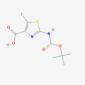 molecular formula C9H11IN2O4S B8131495 5-Iodo-2-[(2-methylpropan-2-yl)oxycarbonylamino]-1,3-thiazole-4-carboxylic acid 