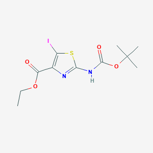 molecular formula C11H15IN2O4S B8131627 2-tert-Butoxycarbonylamino-5-iodo-thiazole-4-carboxylic acid ethyl ester 
