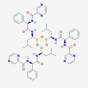 molecular formula C54H63B3N12O9 B8131639 N-[(1R)-2-[[(1S)-1-[4,6-bis[(1S)-3-methyl-1-[[(2R)-2-phenyl-2-(pyrazine-2-carbonylamino)acetyl]amino]butyl]-1,3,5,2,4,6-trioxatriborinan-2-yl]-3-methylbutyl]amino]-2-oxo-1-phenylethyl]pyrazine-2-carboxamide 