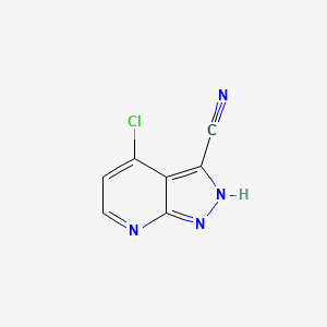 molecular formula C7H3ClN4 B8131720 4-Chloro-1H-pyrazolo[3,4-b]pyridine-3-carbonitrile 